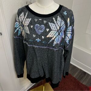 Victoria’s Secret Pink gray holographic sequins snowflakes crewneck sweatshirt